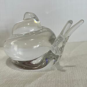 Vintage Crystal Art Glass Snail Paperweight Figurine~5.5 in Blown Glass
